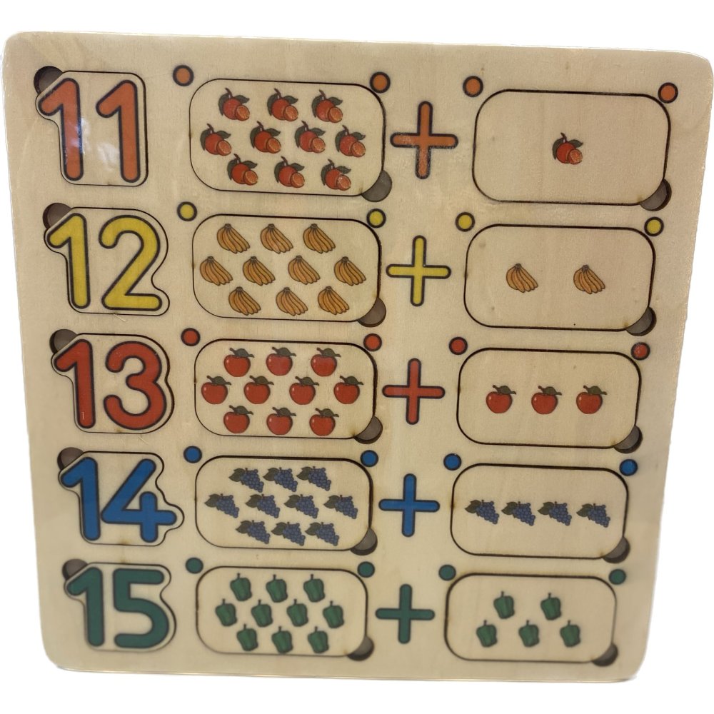 Sayılar ve Kümeler 11-15 (Kulplu 20 Parça Ahşap Puzzle)