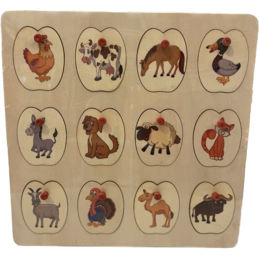 Hayvanlar ve Yavruları (Kulplu 12 Parça Ahşap Puzzle)