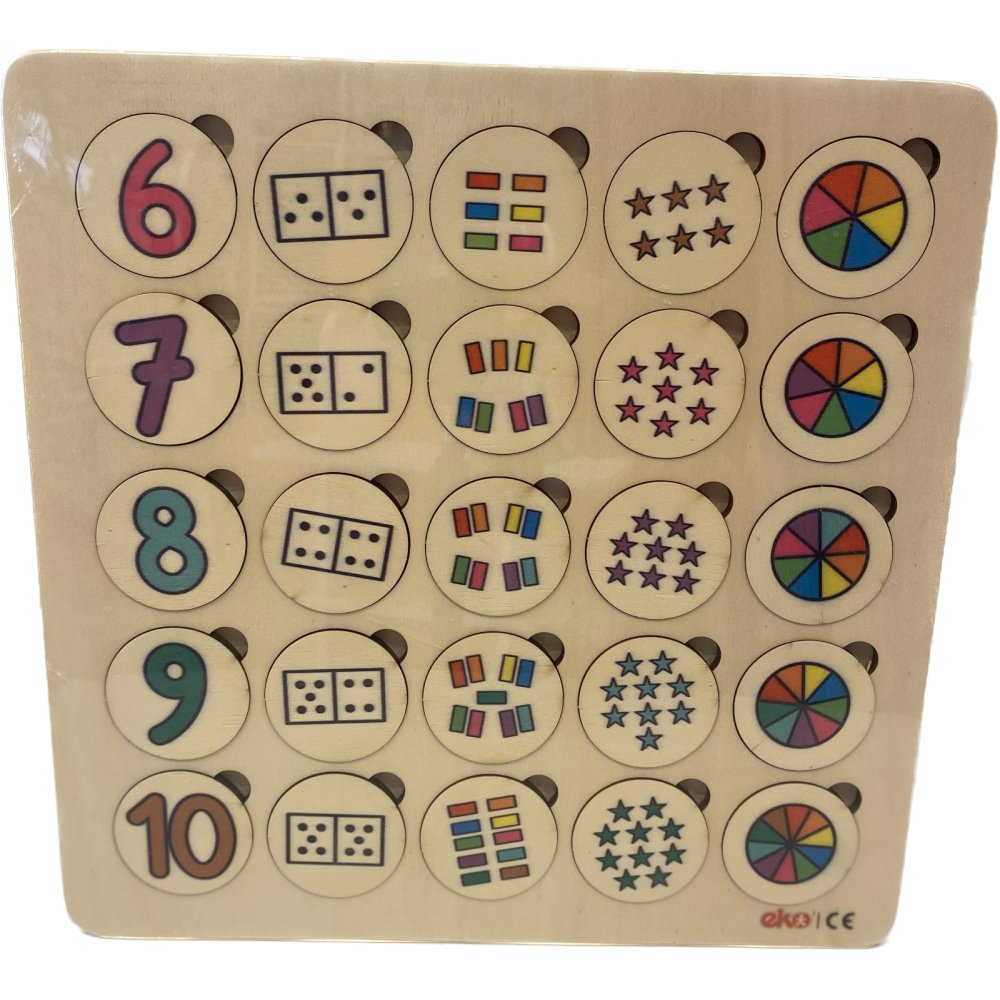 Sayılar ve Kümeler 6-10 (Kulplu 25 Parça Ahşap Puzzle)