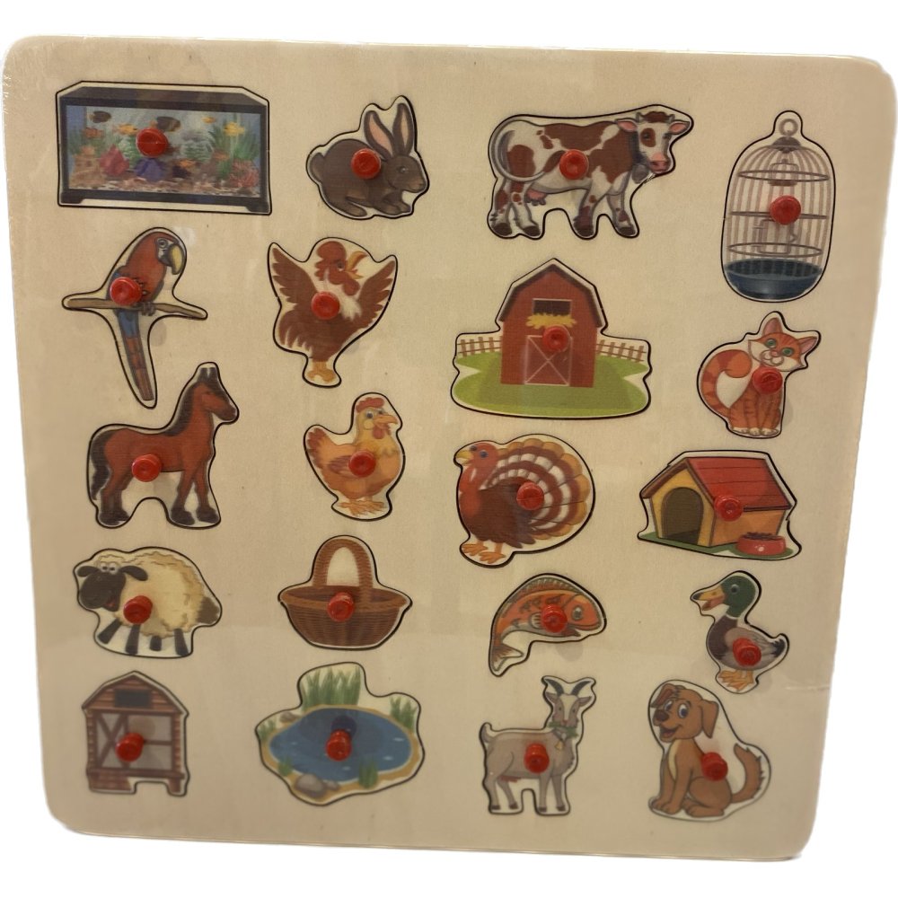 Hayvanlar ve Barınakları (Kulplu 20 Parça Ahşap Puzzle)