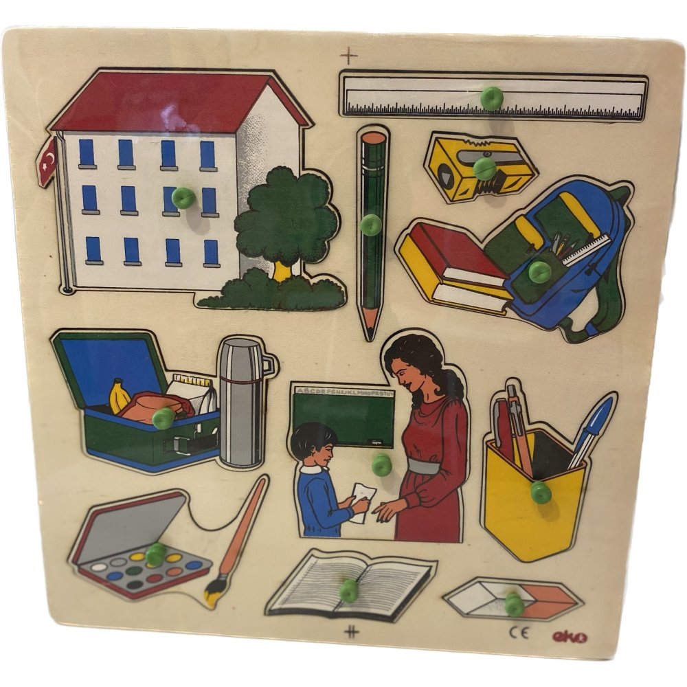 Okulumuz (Kulplu 12 Parça Ahşap Puzzle)