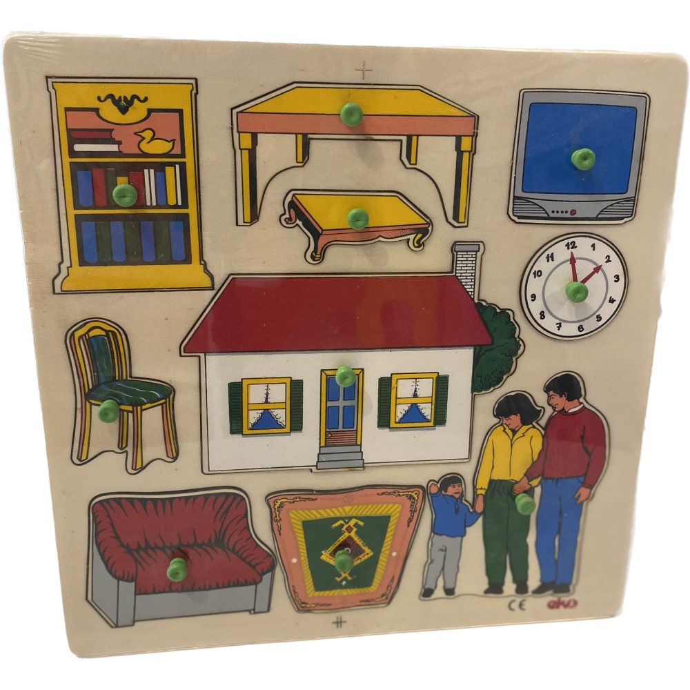 Evimiz ve Ailemiz (Kulplu 10 Parça Ahşap Puzzle)