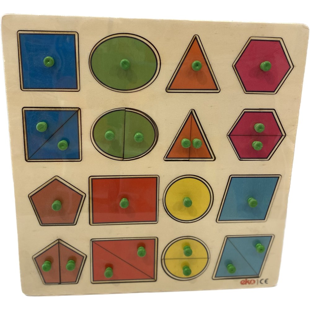 Şekiller Renkler (Kulplu 12 Parça Ahşap Puzzle)