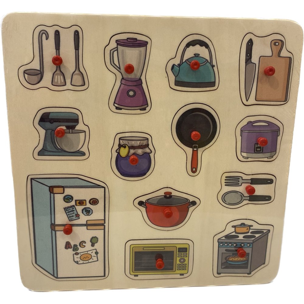 10035Mutfağımız 33x33cm Kulplu 12 parça Ahşap Puzzle